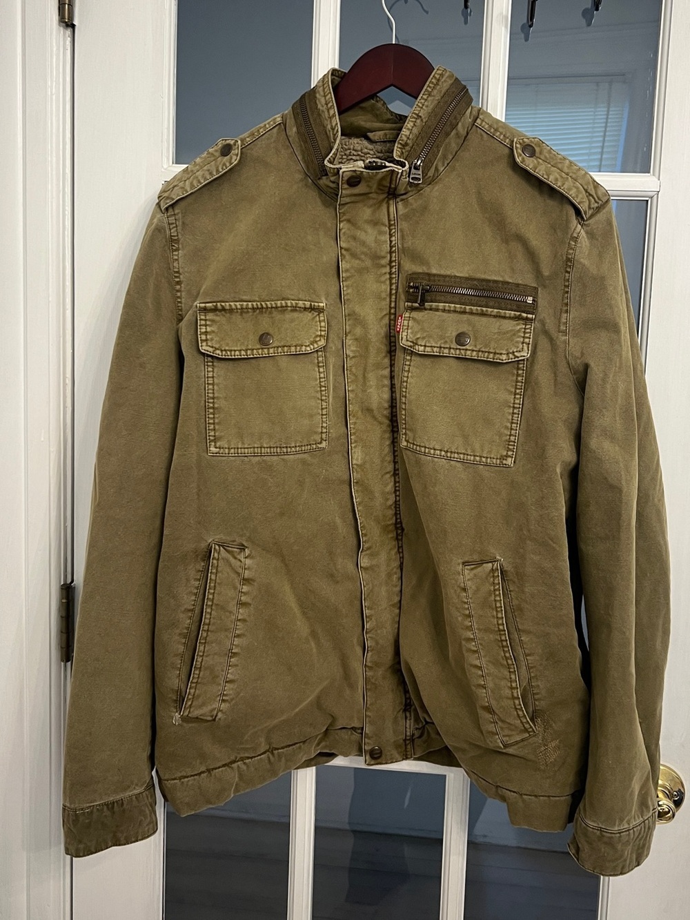 LEVI'S Men's Olive Green Sherpa Lined Canvas Military Field Jacket Size XL